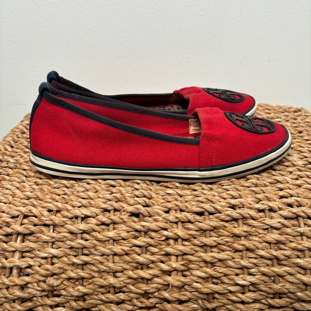 Tory Burch Red Flats with Black Accents - Picture 2 of 11